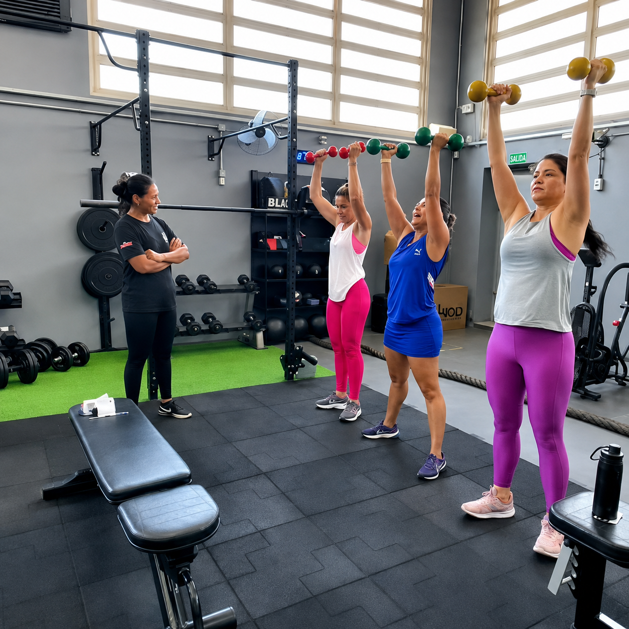 Aula em grupo com halteres na Health Studio em Uberaba/MG